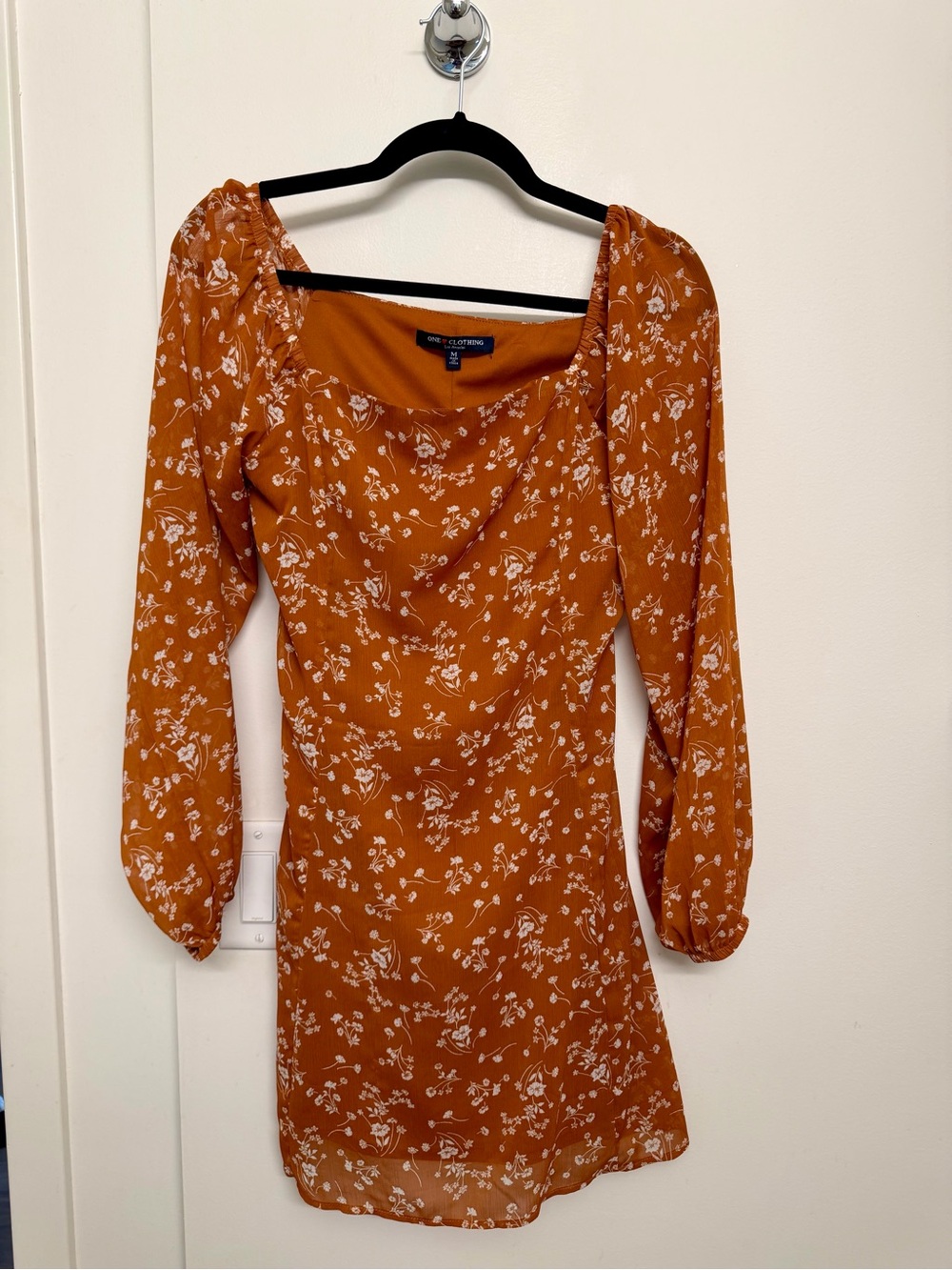 Rust Floral Long-Sleeve Mini Dress